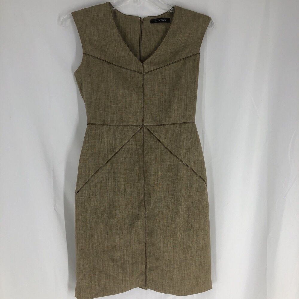 Ellen Tracy Tan Faux Leather Trim Women Dress - Size 4